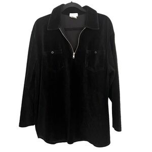 Jones New York Sport Black Corduroy Half Zip Pullover Oversized Sweater Large